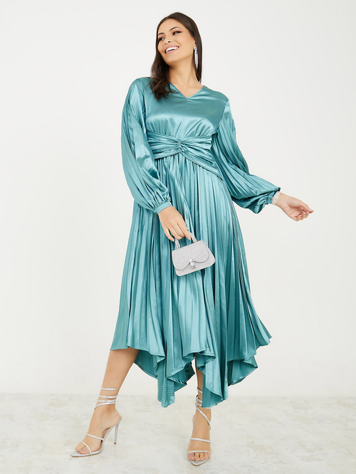 Satin pleated midi dress online