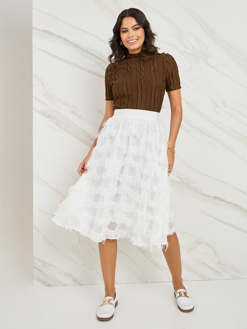 White feather midi skirt top