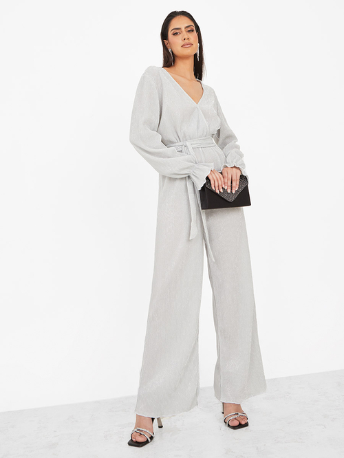 Silver top wrap jumpsuit