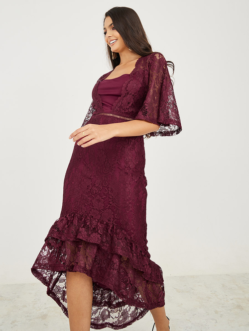 Maroon lace maxi dress cheap