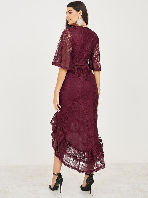 Maroon lace maxi dress outlet