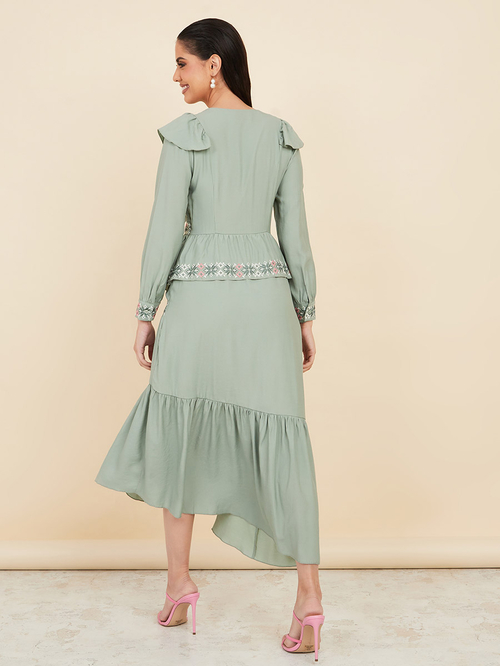 Embroidered ruffle sleeve midi dress shop