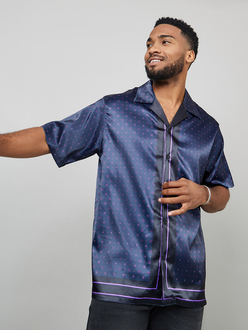 Satin collared shirt sales