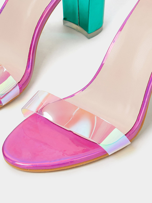 Buy Iridescent Strap Block Heel Sandals Pink For Women Styli Kuwait