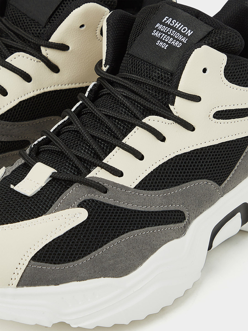 Buy Textured Lace Up Chunky Sneakers with Pull Tab Multi For Men Styli UAE