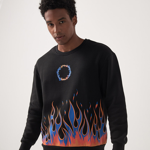Buy Front Graphic Crew Neck Loose Fit Sweatshirt Black For Men