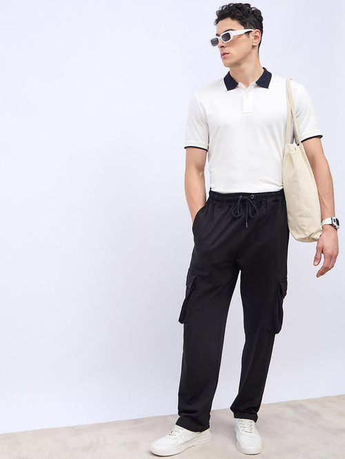 Buy Oversized Straight Leg Joggers with Cargo Pockets Black For Men Styli UAE