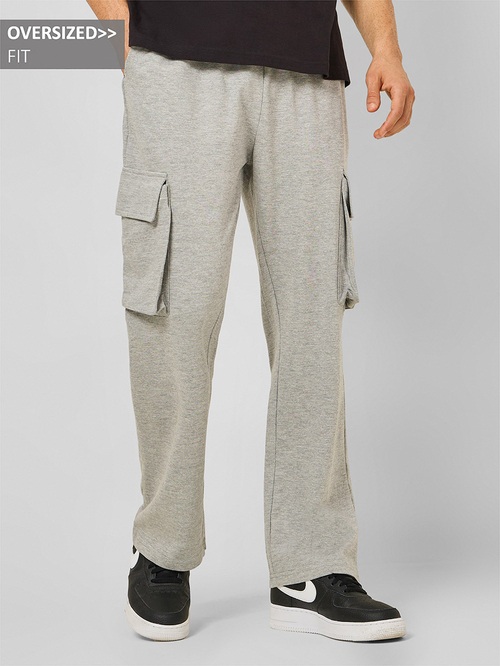 Buy Oversized Straight Leg Joggers with Cargo Pockets Grey For Men Styli UAE