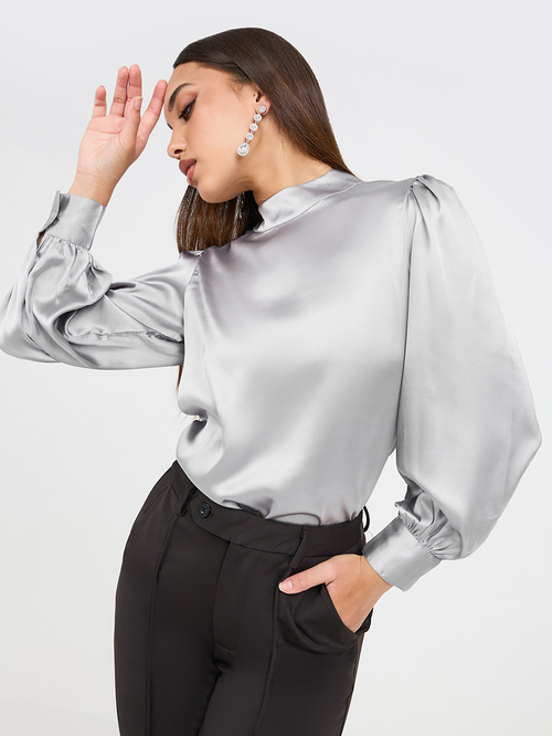 Grey high neck blouse hotsell
