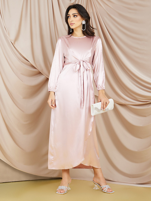 Long sleeve sales satin maxi dress