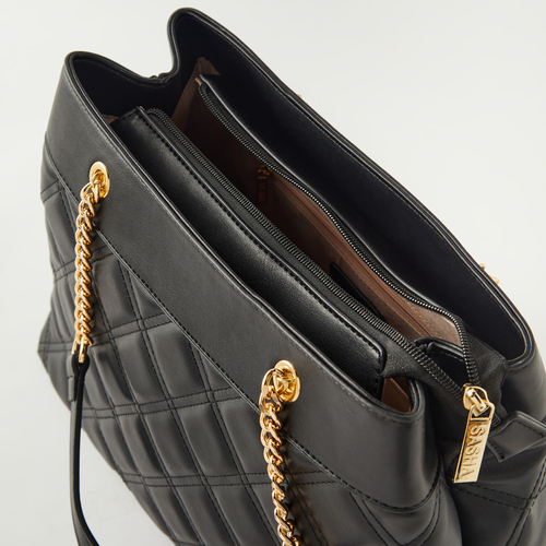 Buy Quilted Shoulder Bag with Double Handle Zip Closure Black For Women Styli Saudi