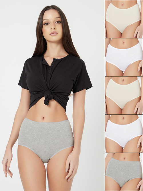 Buy Pack of 5 - Cotton Solid Full Brief Multi For Women | Styli Saudi