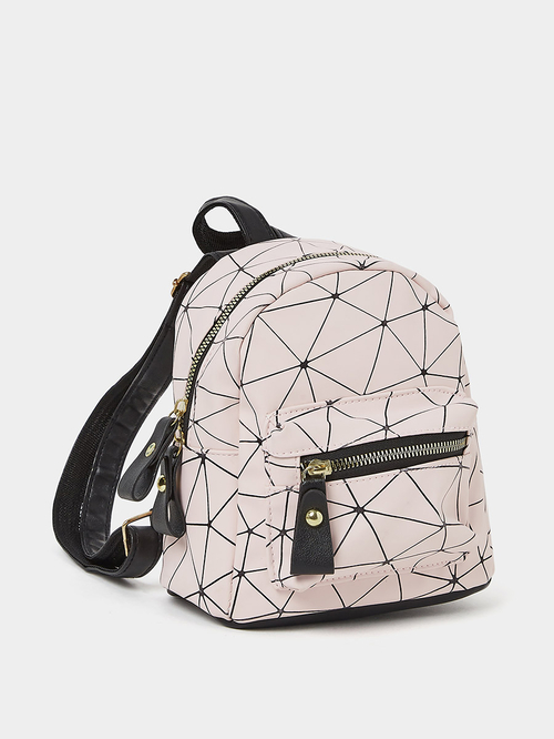 Buy Geometric Print Front Pocket Mini Backpack Pink For Women Styli Saudi