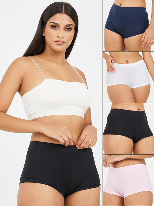 Buy Pack of 4 - Solid Cotton Elasticated Waistband Boyshorts Multi