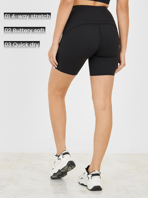 Buy Elastic Waistband Cycling Shorts Black For Women Styli Kuwait
