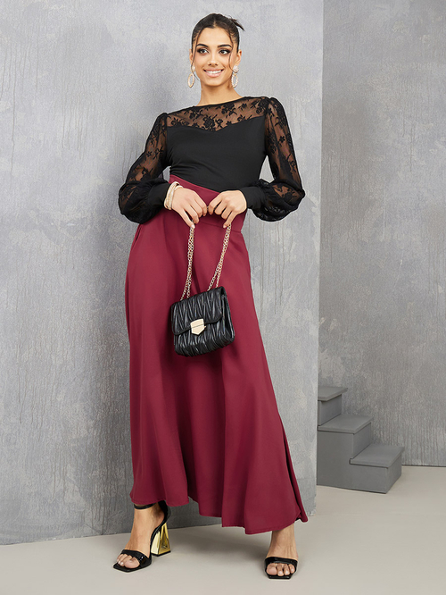 Burgundy flare skirt online