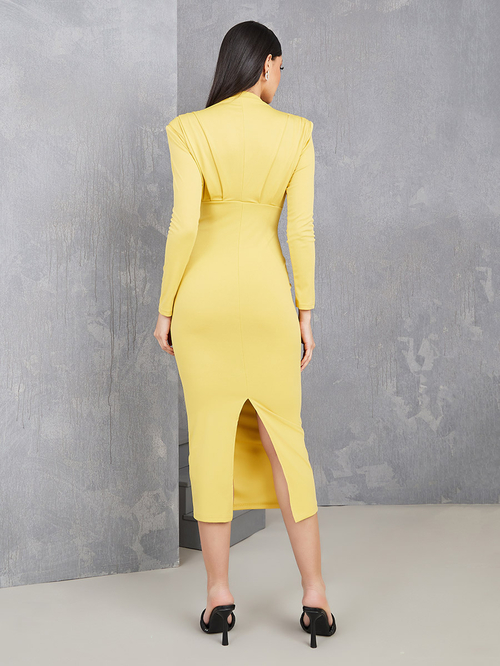 Yellow bodycon midi dress discount