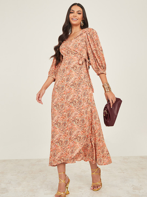 Paisley print new arrivals wrap dress