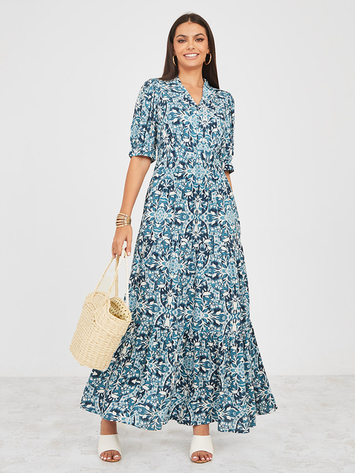 Tile print maxi dress store