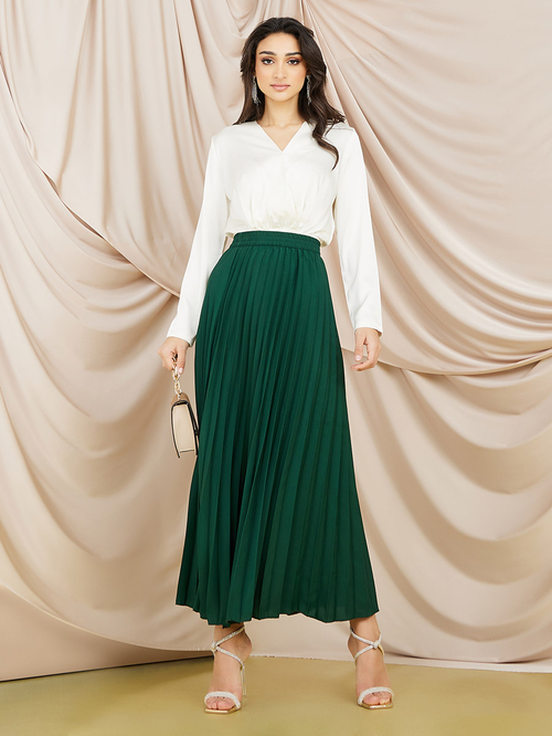 Buy Accordion Pleated Maxi Skirt Green For Women Styli Saudi