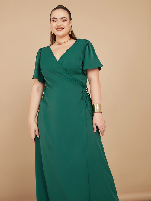 Emerald satin wrap dress sale
