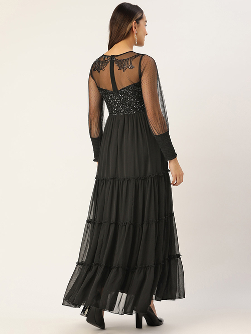 Embellished lace detail chiffon maxi dress deals