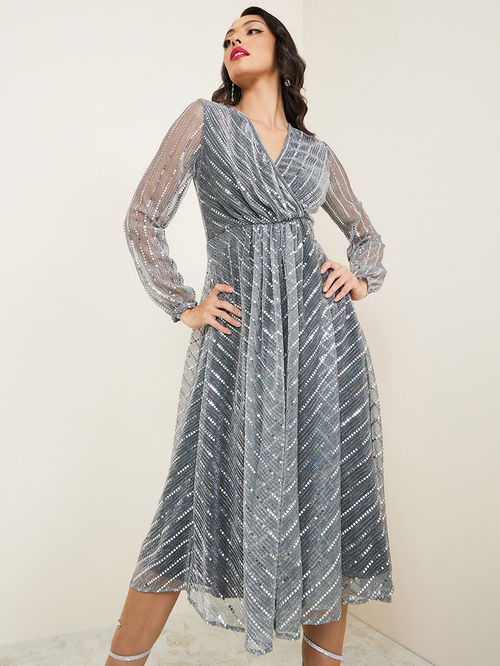 Buy Embellished Wrap Front A Line Midi Dress For Women Styli Saudi