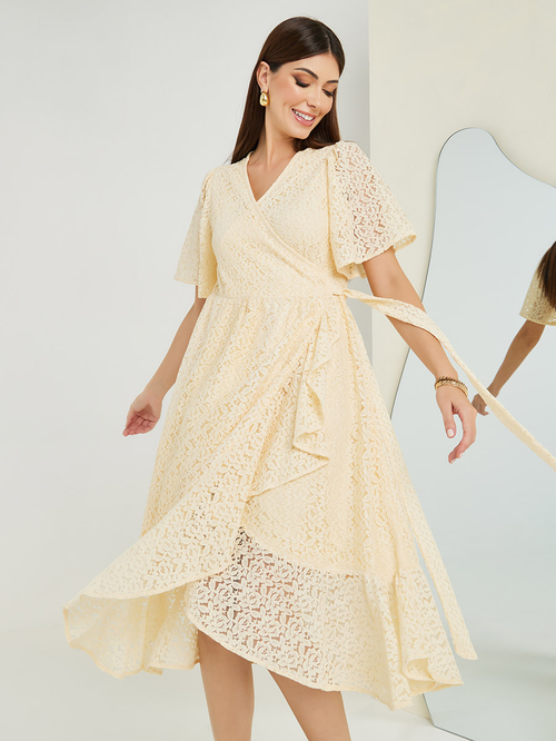 Lace wrap midi dress shop