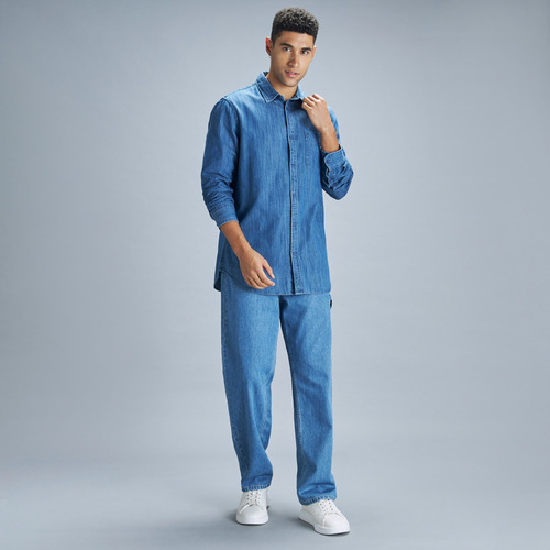 Mens longline denim shirt online
