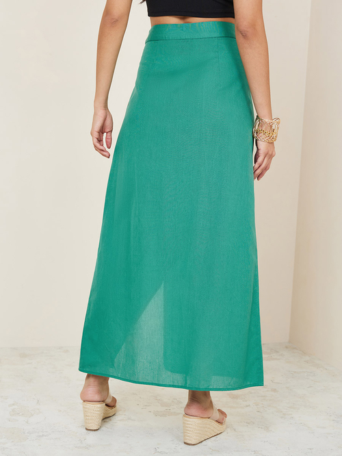Buy High Rise Wrap Maxi Skirt with Buttons Green For Women Styli Saudi
