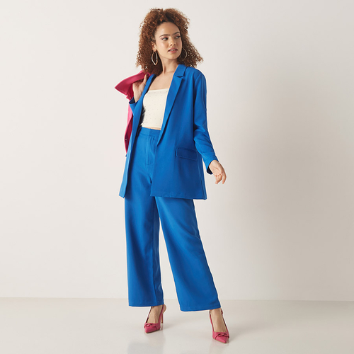 Buy Longline Open Front Blazer Blue For Women Styli UAE