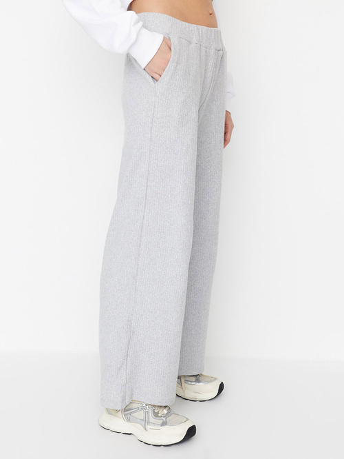Buy Ribbed Wide Leg Joggers Grey For Women Styli Kuwait