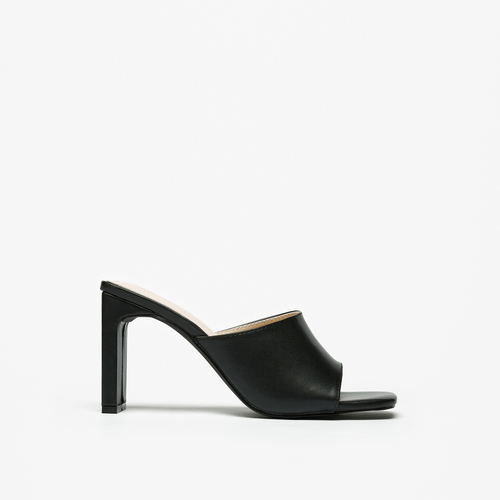 Buy Solid Slip On Square Toe Sandals with Block Heels Black For
