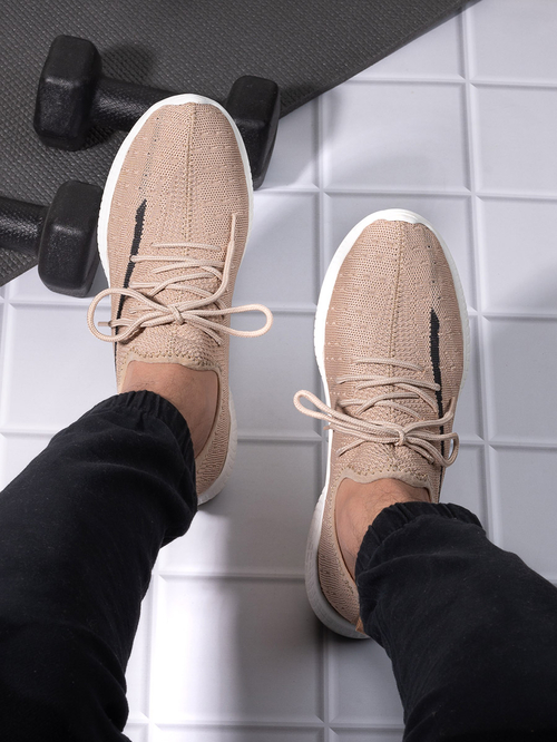 Buy Knit Lace Up Sneakers Beige For Men Styli Kuwait