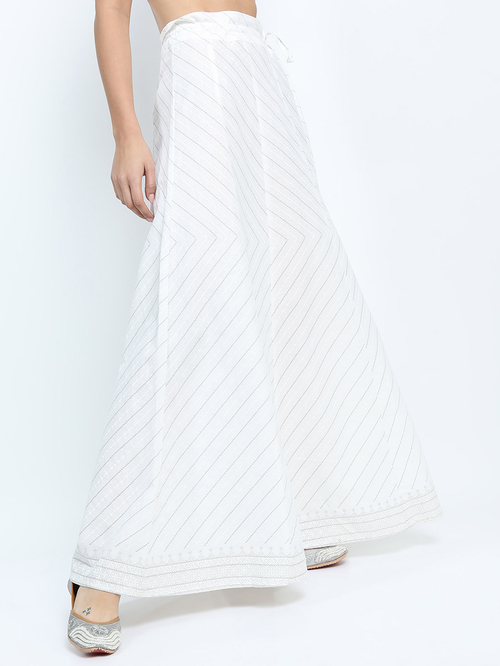 Buy Striped Cotton Flared Maxi Skirt Off White For Women Styli Saudi