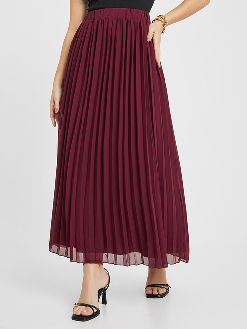 Buy Pleated A Line Maxi Skirt Burgundy For Women Styli UAE
