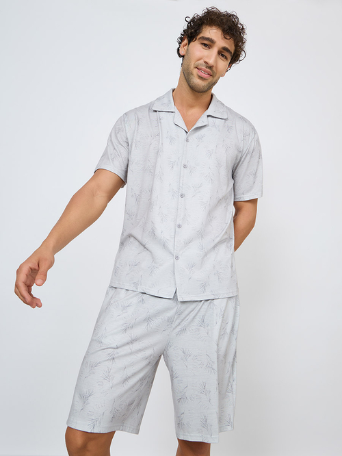 Buy All Over Print Shirt Shorts Sleep Set Grey For Men Styli UAE