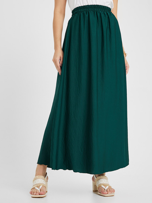 Buy High Rise Satin A Line Maxi Skirt Green For Women Styli UAE