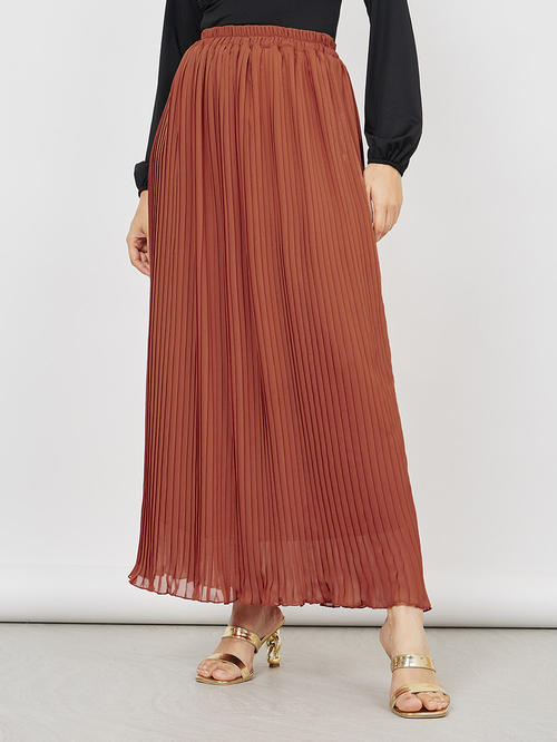 Rust pleated maxi skirt sale