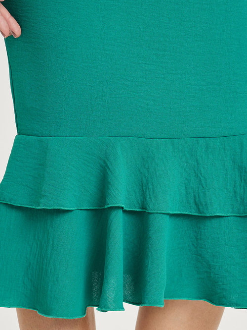Green pencil skirt with ruffle store