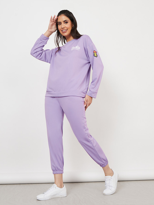 Buy Graphic Print Sweatshirt Joggers Co Ords Set Purple For Women Styli Saudi