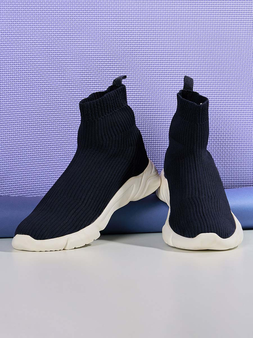 Buy Knit Sock Slip On Sneakers Navy Blue For Men Styli UAE