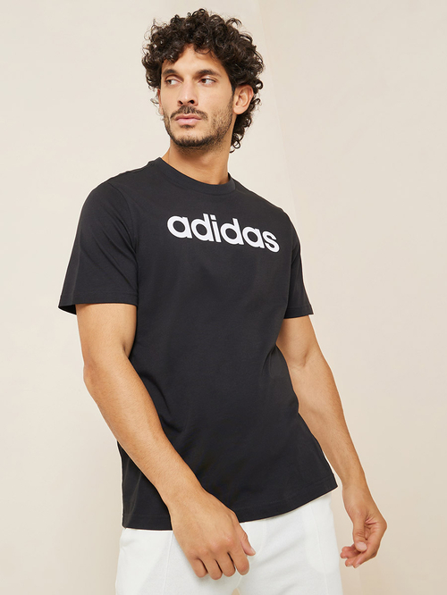Buy Essentials Single Jersey Linear Embroidered Logo T Shirt Black For Men Styli Saudi