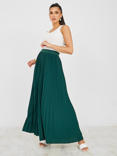 Buy Satin Pleated A Line Maxi Skirt Teal For Women Styli Saudi