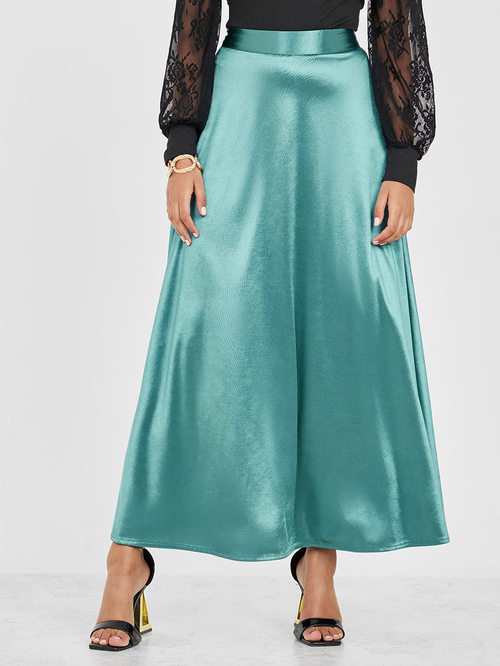 Satin teal maxi skirt hot sale