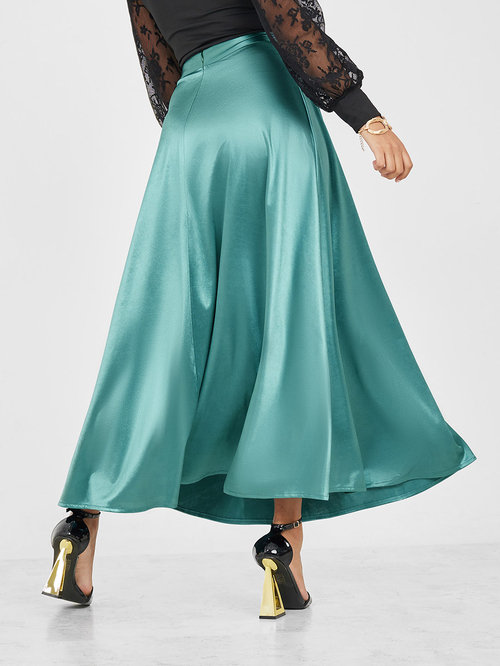 Buy Satin A Line Maxi Skirt Teal For Women Styli Saudi