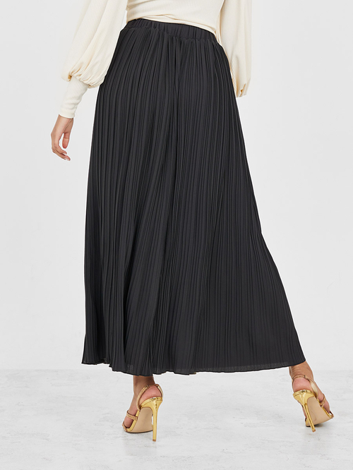 Buy Elastic Waist Pleated A Line Maxi Skirt Black For Women
