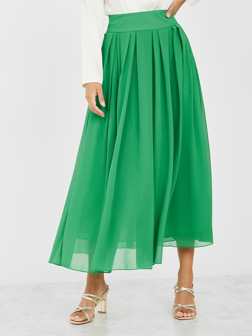 Green pleated skirt maxi cheap