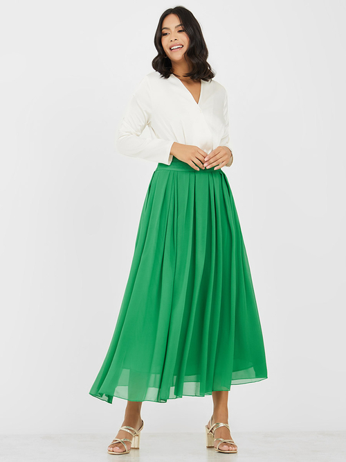 Green maxi pleated skirt shop