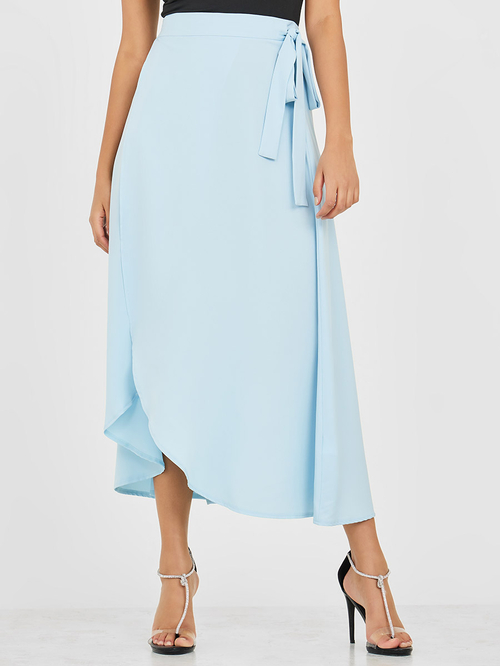 Wrap maxi skirt light blue hot sale